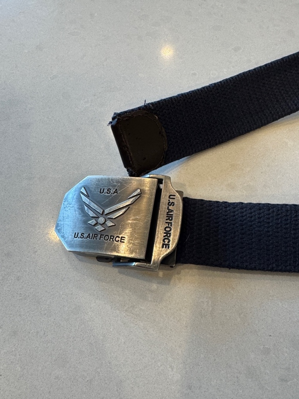U.S. Air Force Black Web Belt with Metal Aircraft Emblem Buckle